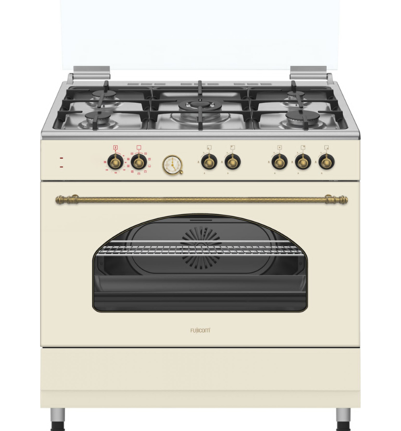 תנור עומד משולב 98 ליטר עיצוב כפרי 90 ס”מ שמנת