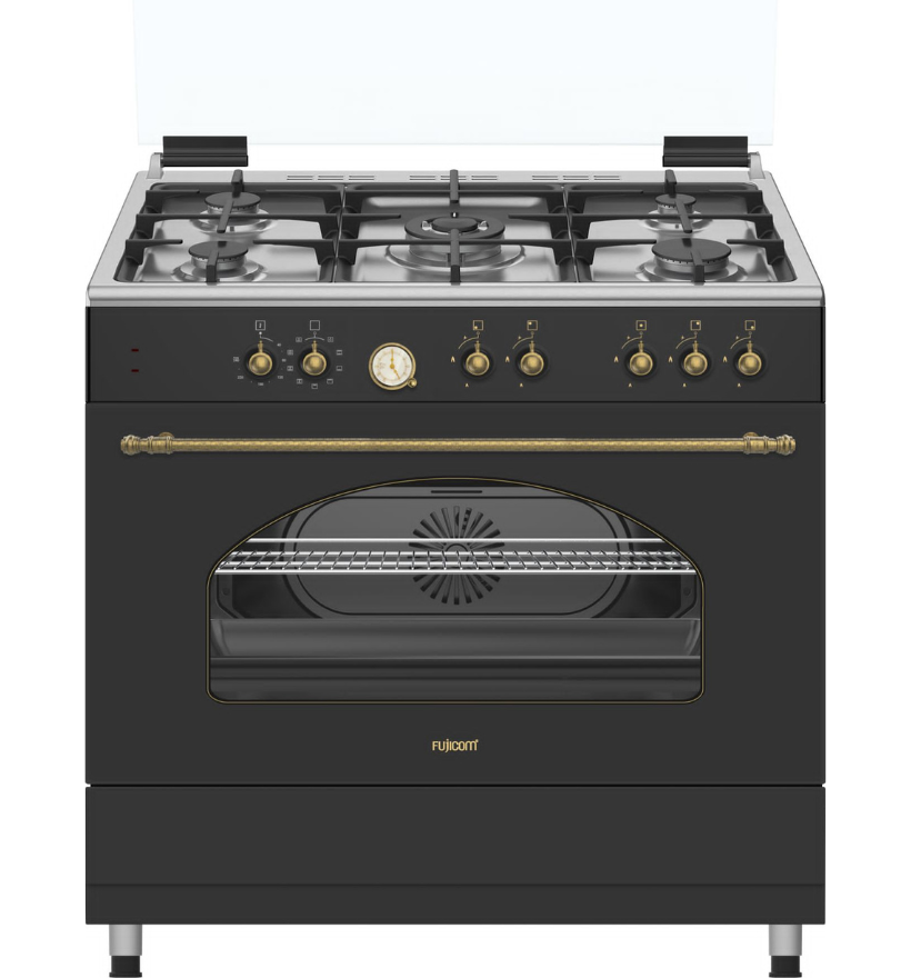 תנור עומד משולב 98 ליטר עיצוב כפרי 90 ס”מ שחור מט