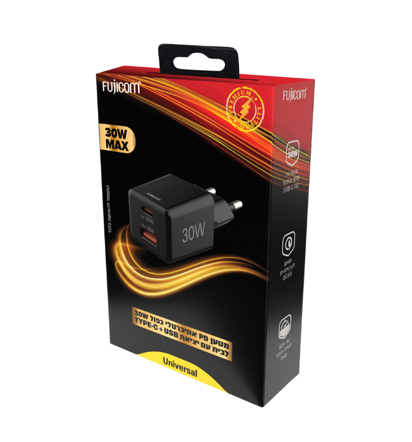 מטען PD אוניברסלי כפול 30W עם יציאת TYPE-C + USB